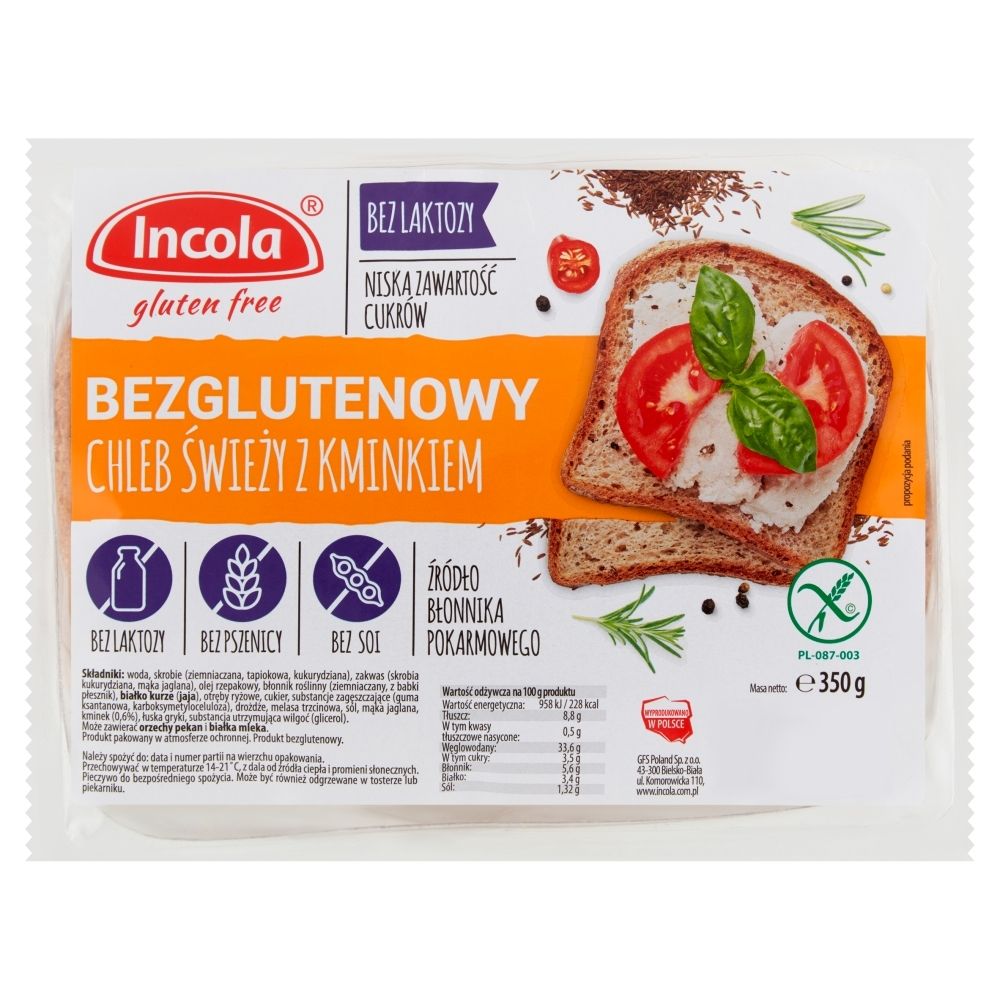 Incola Chleb świeży z kminkiem bezglutenowy 350 g