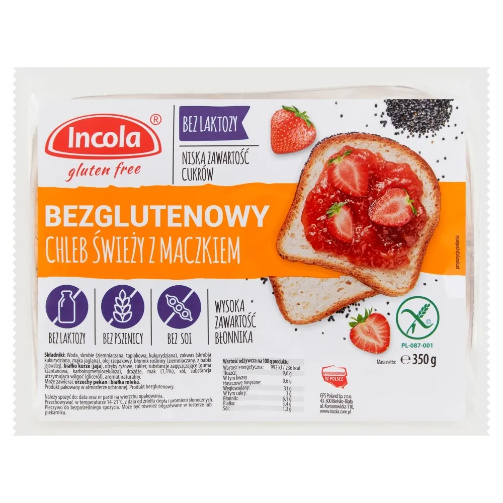Incola Chleb świeży z maczkiem bezglutenowy 350 g