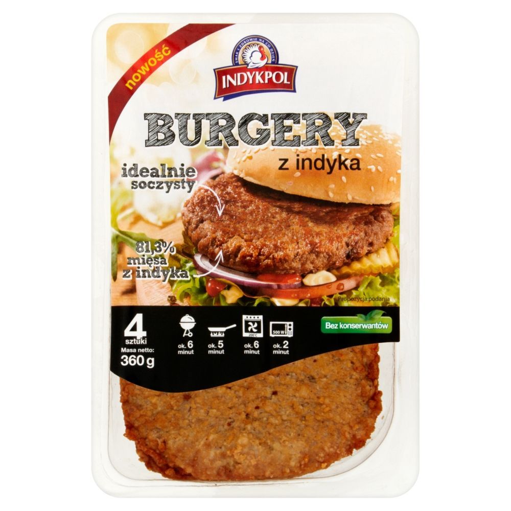 Indykpol Burgery z indyka 360 g (4 sztuki)