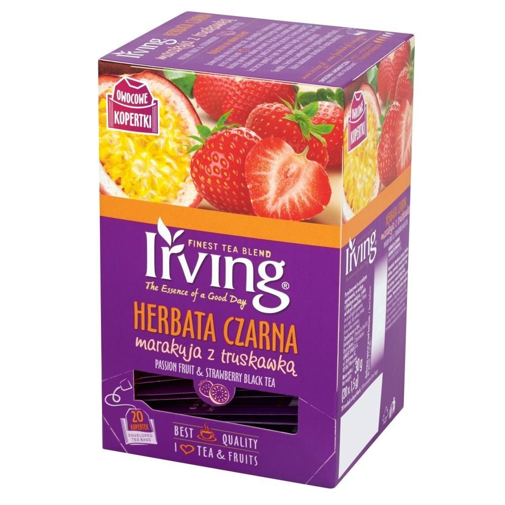 Irving Herbata czarna marakuja z truskawką 30 g (20 torebek)