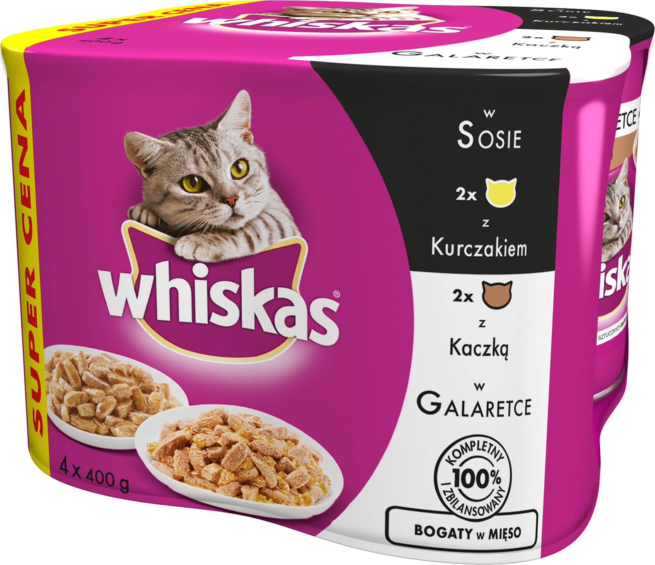 Karma WHISKAS 4x 400 g kurczak w sosie, kaczka w galarecie