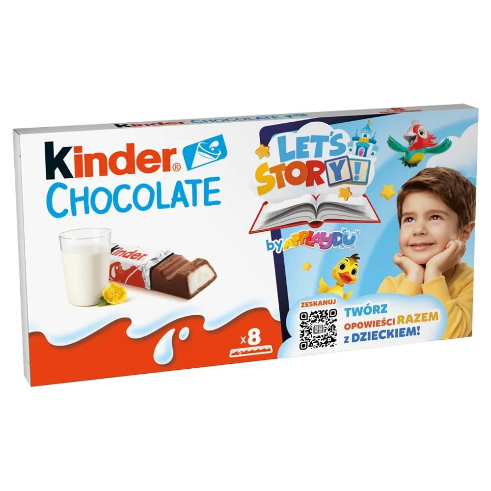Kinder Chocolate Batonik z mlecznej czekolady z nadzieniem mlecznym 100 g (8 sztuk)