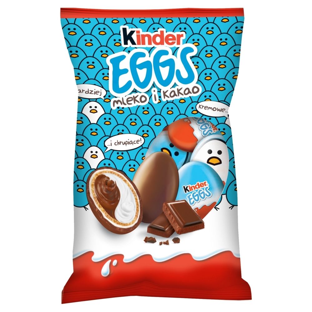 Kinder Eggs Chrupiący wafelek pokryty mleczną czekoladą z mlecznym i kakaowym nadzieniem 120 g