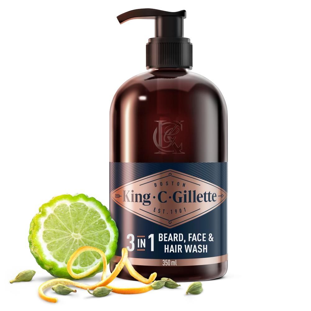 King C. Gillette Płyn do mycia twarzy i zarostu dla mężczyzn, 350 ml