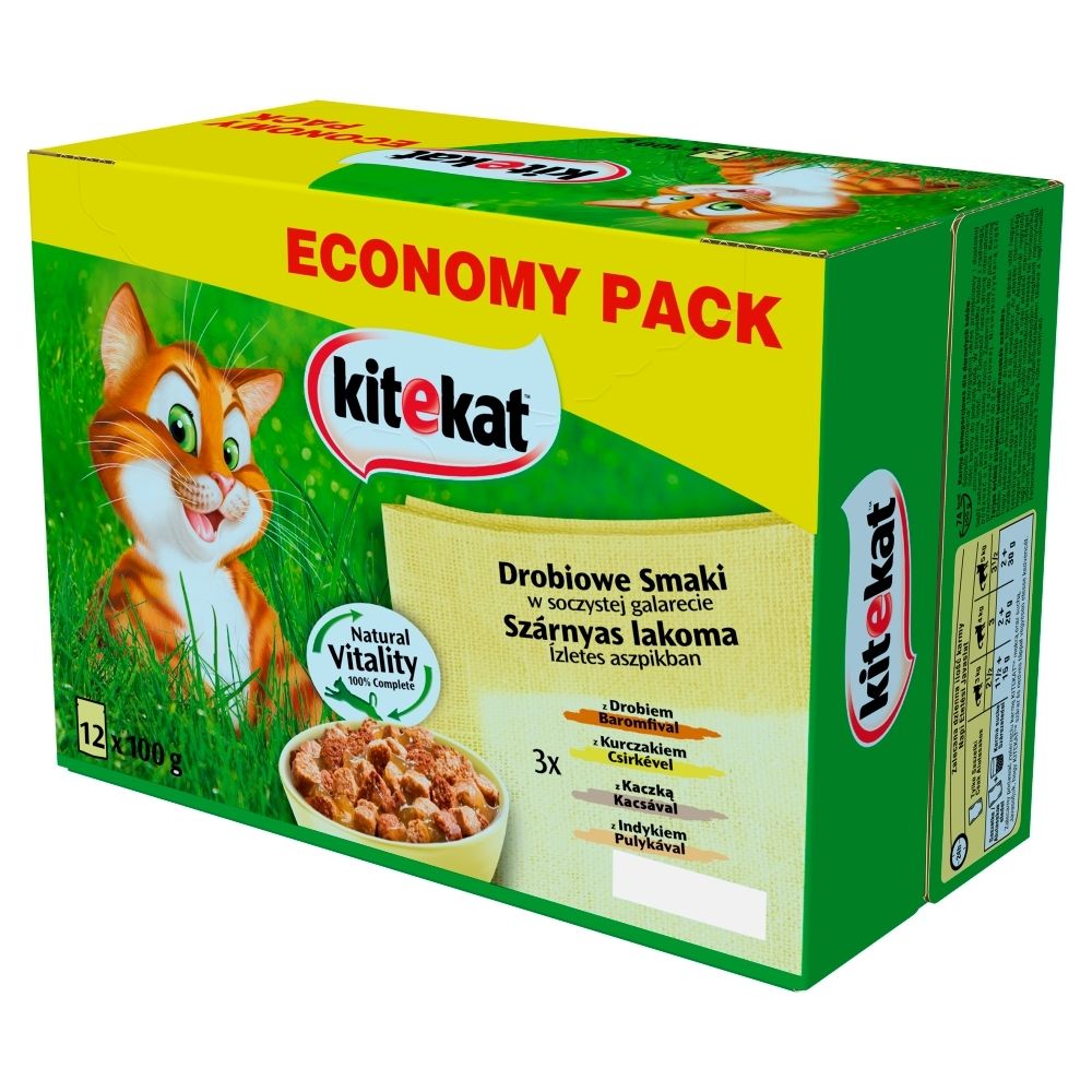 Kitekat Karma pełnoporcjowa drobiowe smaki w soczystej galarecie 1,2 kg (12 x 100 g)