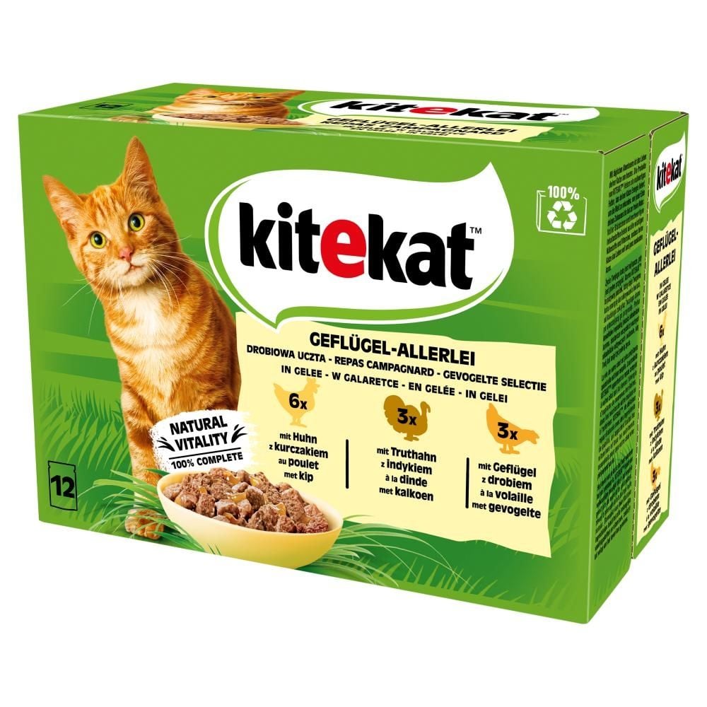 Kitekat Mokra karma pełnoporcjowa dla kotów drobiowa uczta 1.02 kg (12 x 85 g)