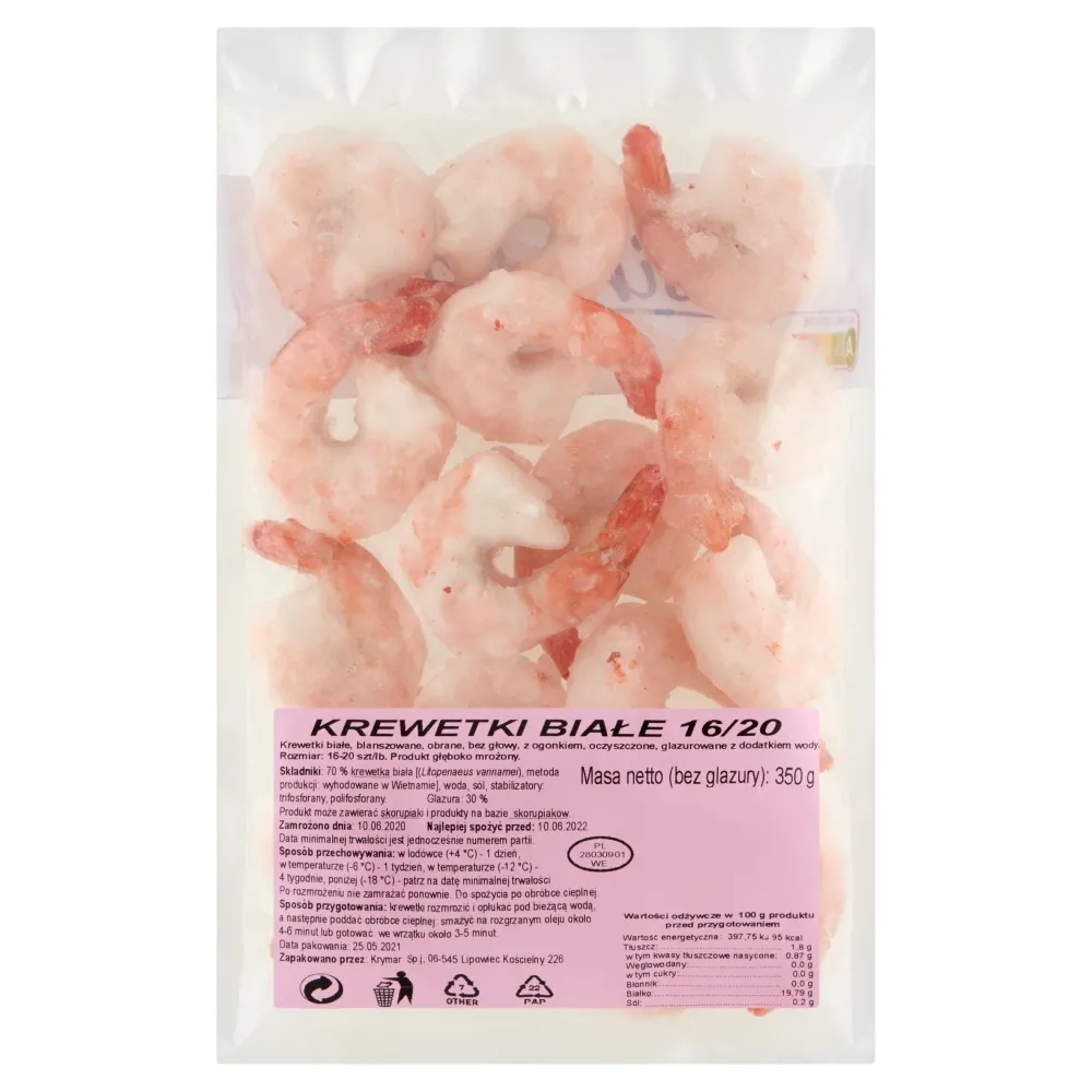 Krewetki białe 16-20 sztuk/lb 350 g