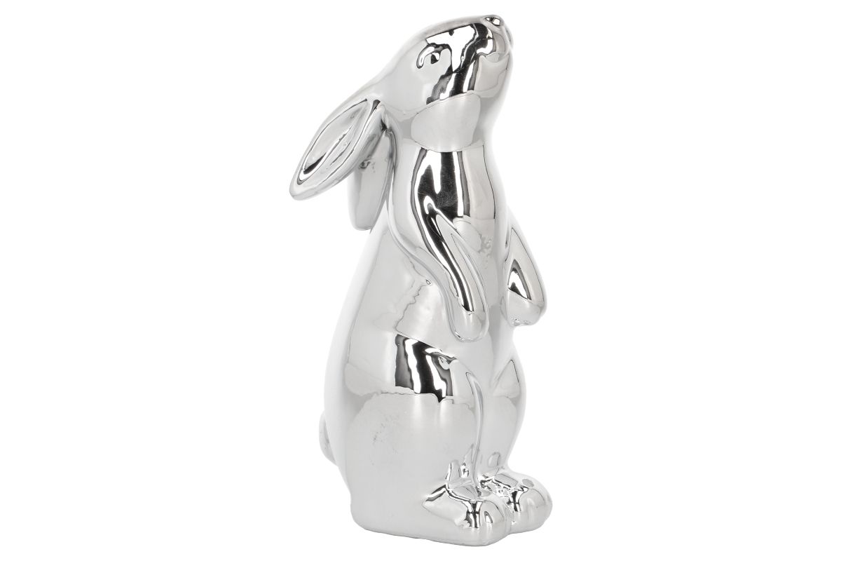 Królik Ceramiczny Ozdobny EM&EM Figurka Srebrna 19,5 cm