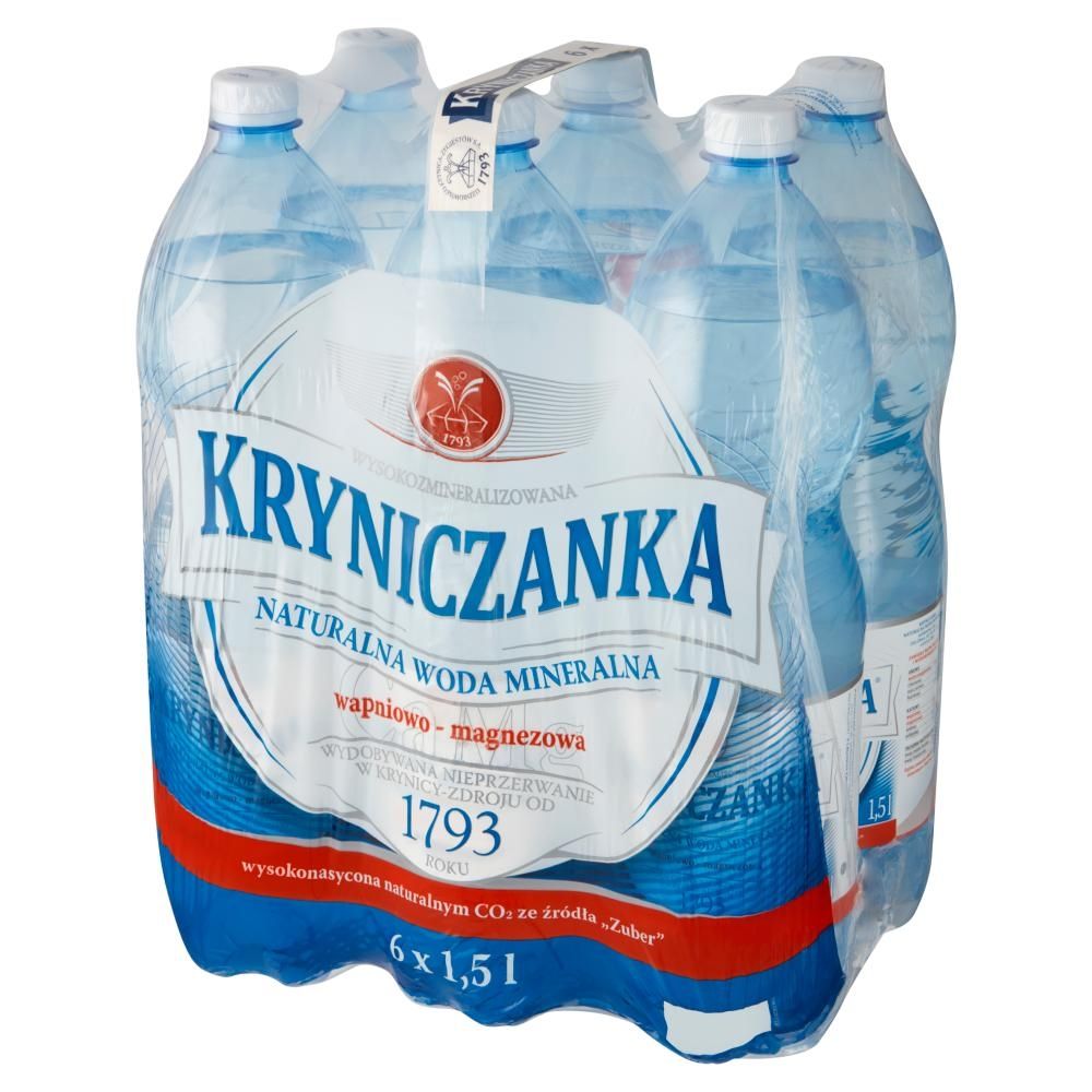 Kryniczanka Naturalna woda mineralna wysokozmineralizowana wysokonasycona 6 x 1,5 l