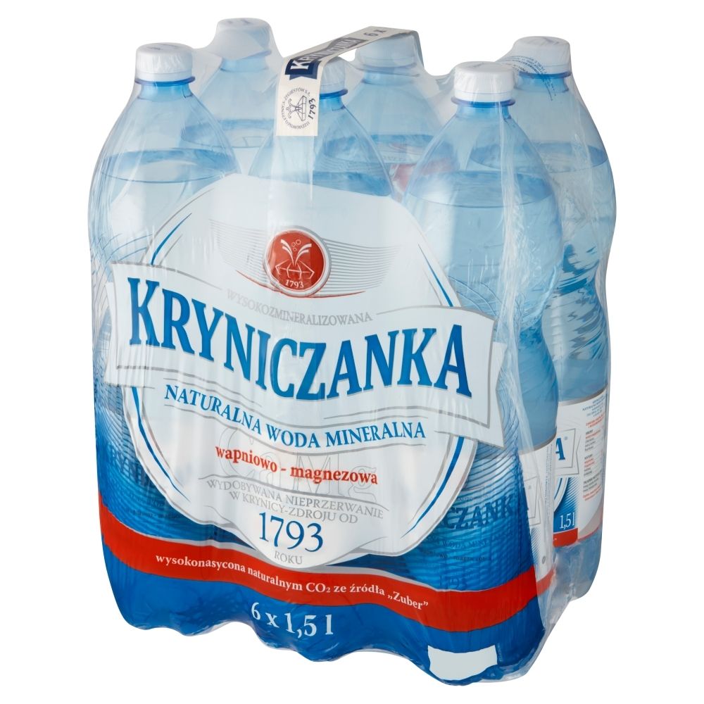 Kryniczanka Naturalna woda mineralna wysokozmineralizowana wysokonasycona 6 x 1,5 l