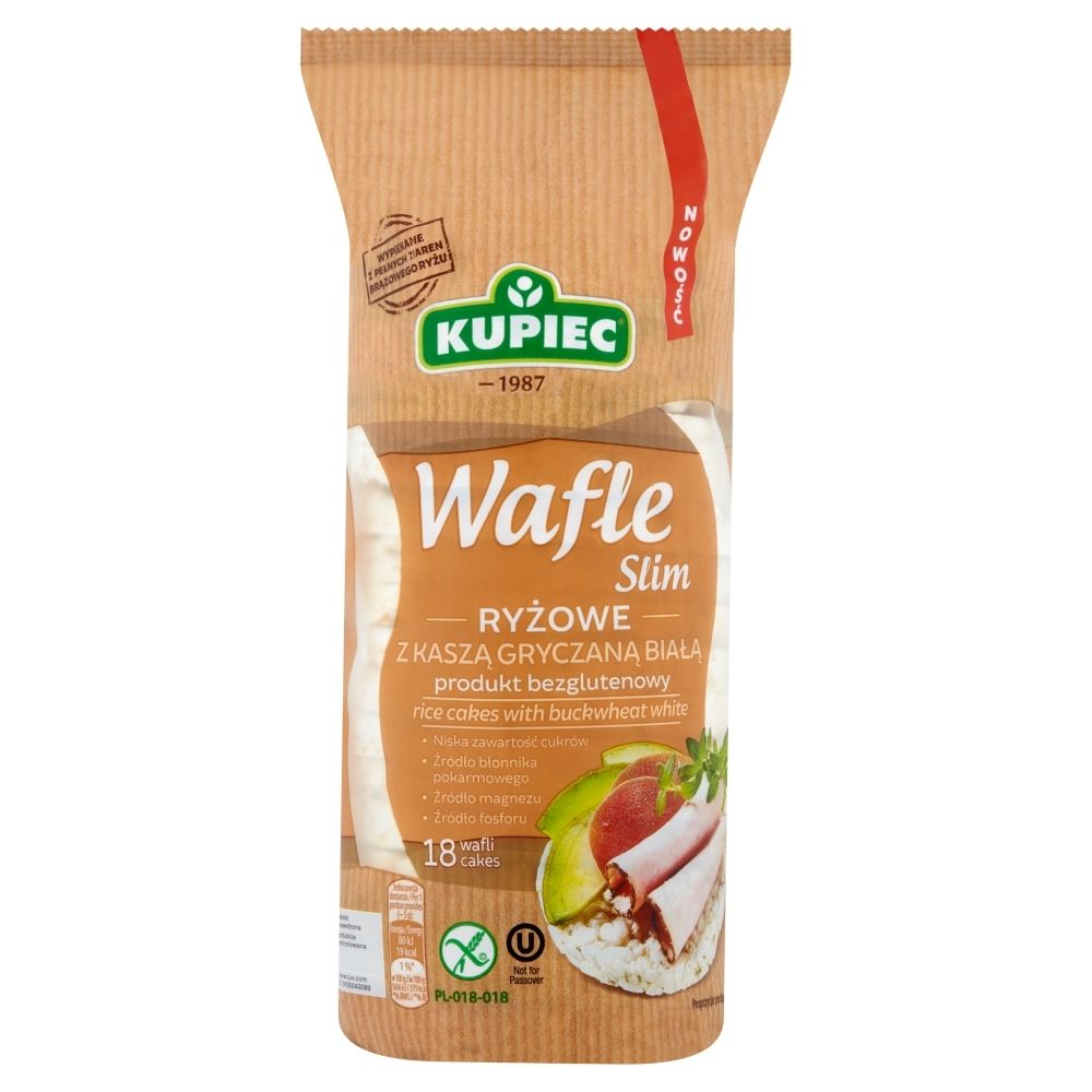 Kupiec Slim Wafle ryżowe z kaszą gryczaną białą 90 g (18 sztuk)