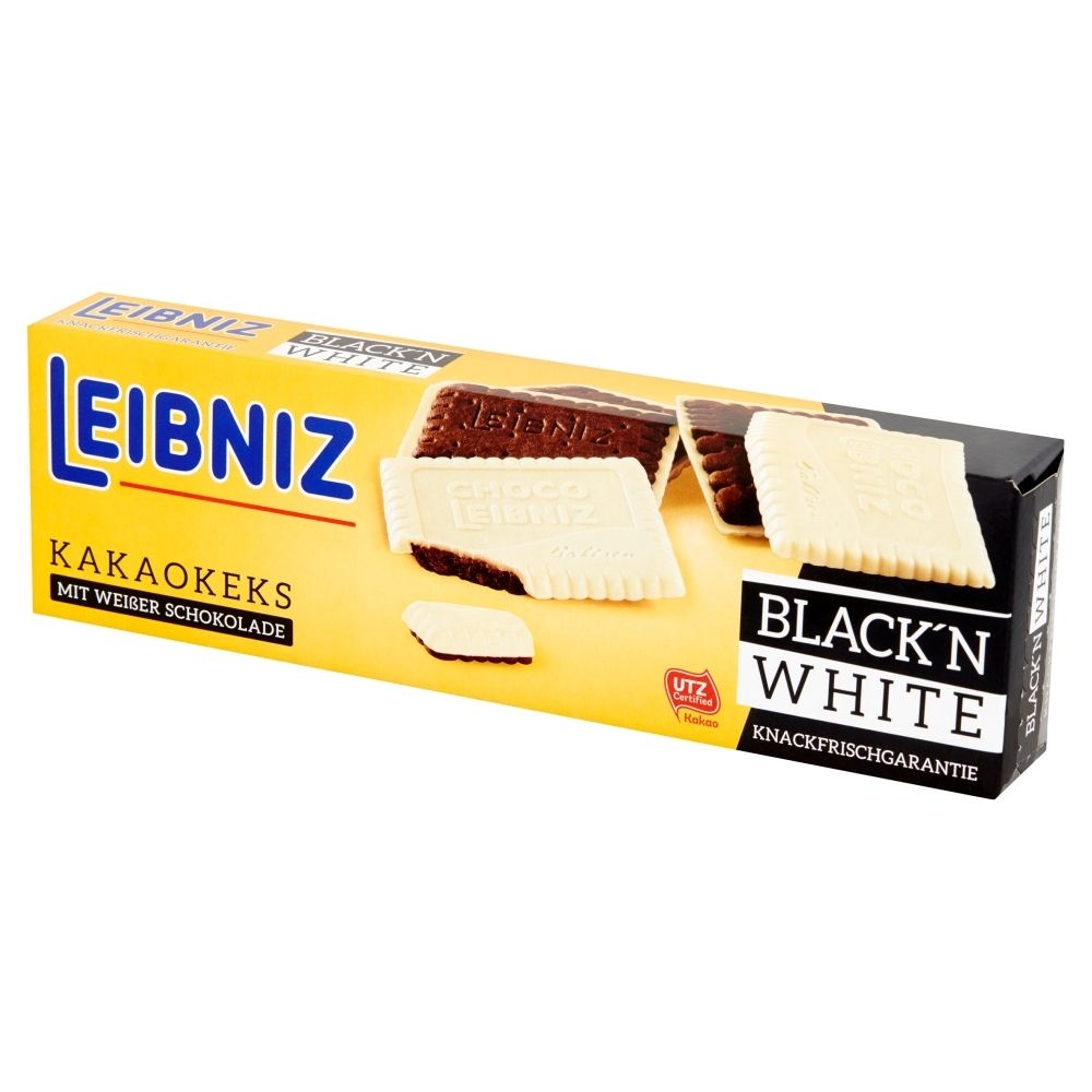 Leibniz Black 'N White Herbatniki kakaowe w białej czekoladzie 125 g
