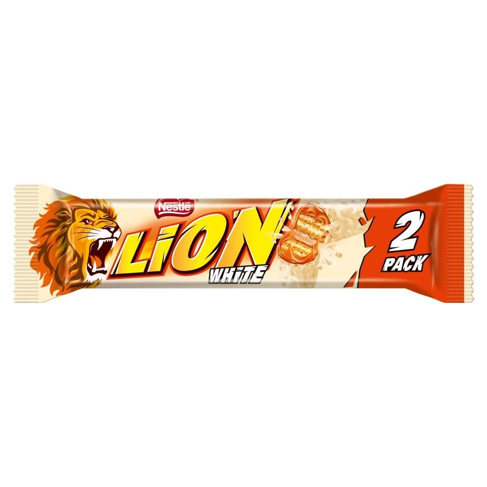 Lion White Nadziewany wafel z karmelem i płatkami pszennymi w białej polewie 60 g (2 x 30 g)