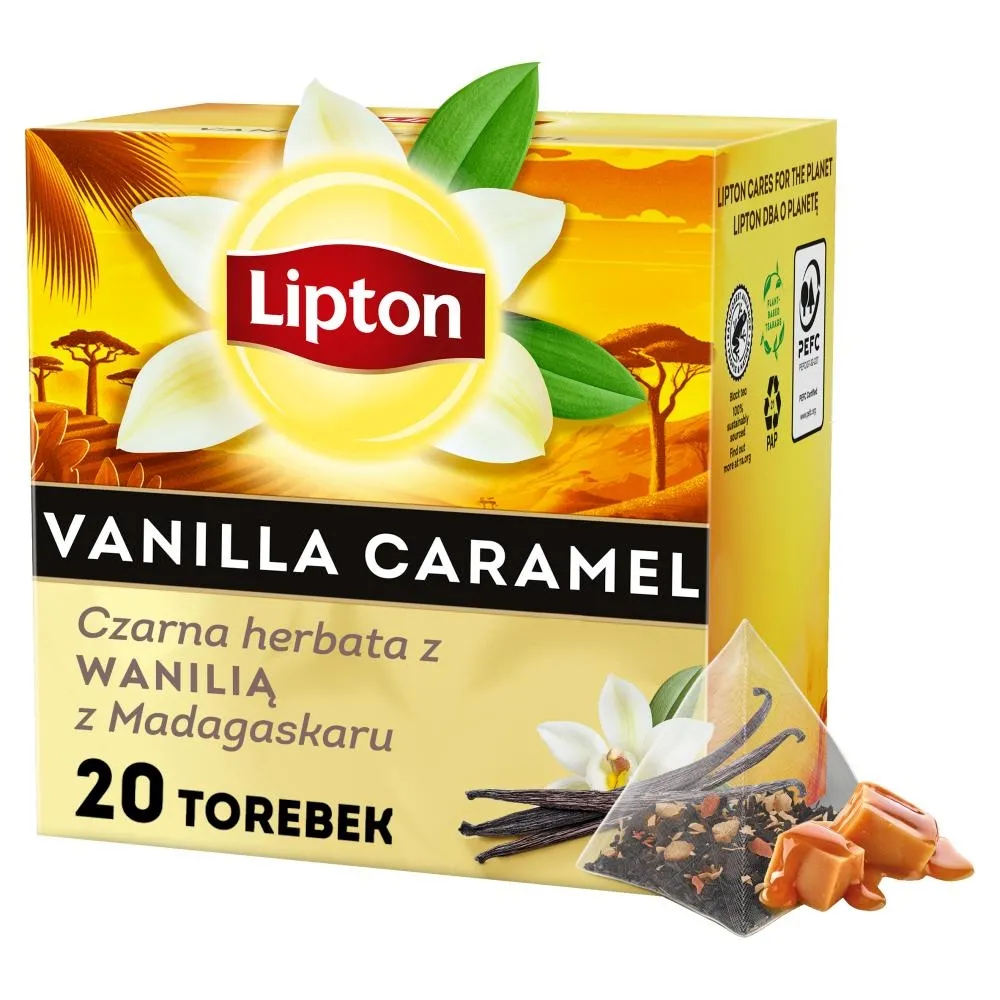 Lipton Discovery Karmel Wanilia Czarna herbata z wanilią z Madagaskaru 34 g (20 torebek)