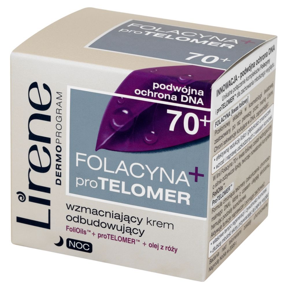 Lirene Dermoprogram 70+ Folacyna proTelomer Wzmacniający krem odbudowujący na noc 50 ml