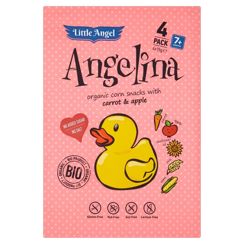 Little Angel Angelina Chrupki kukurydziane z marchwią i jabłkiem 60 g (4 paczki)