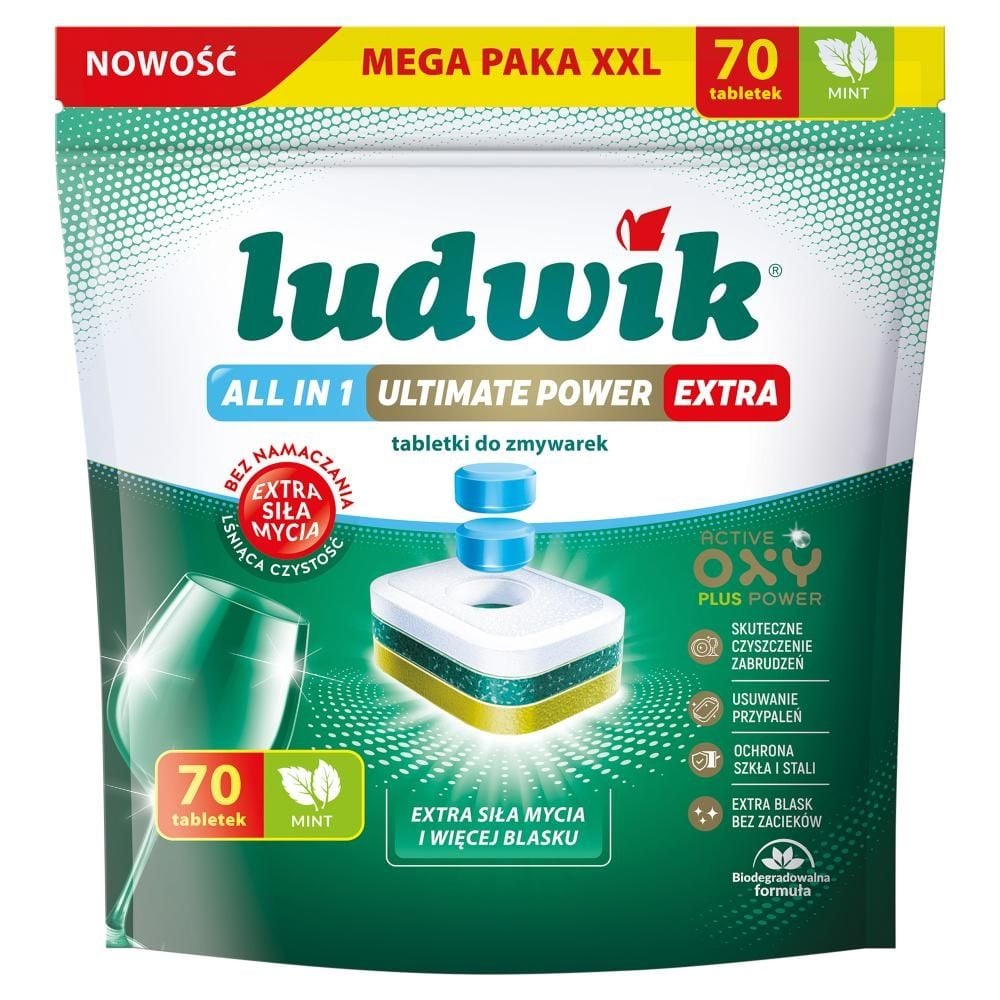 Ludwik All in 1 Ultimate Power Extra Mint Tabletki do zmywarek 1,26 kg (70 sztuk)