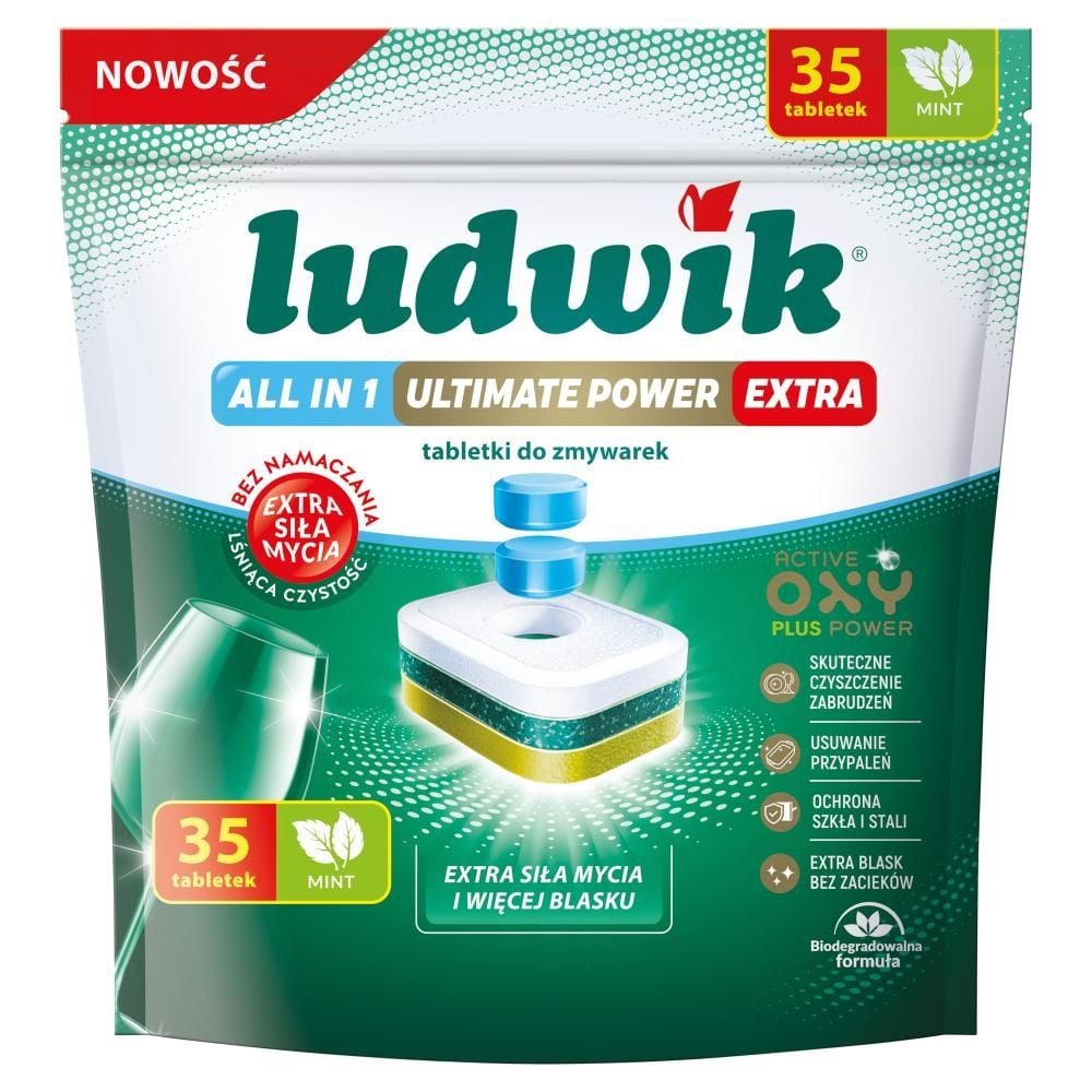 Ludwik All in 1 Ultimate Power Extra Mint Tabletki do zmywarek 630 g (35 sztuk)