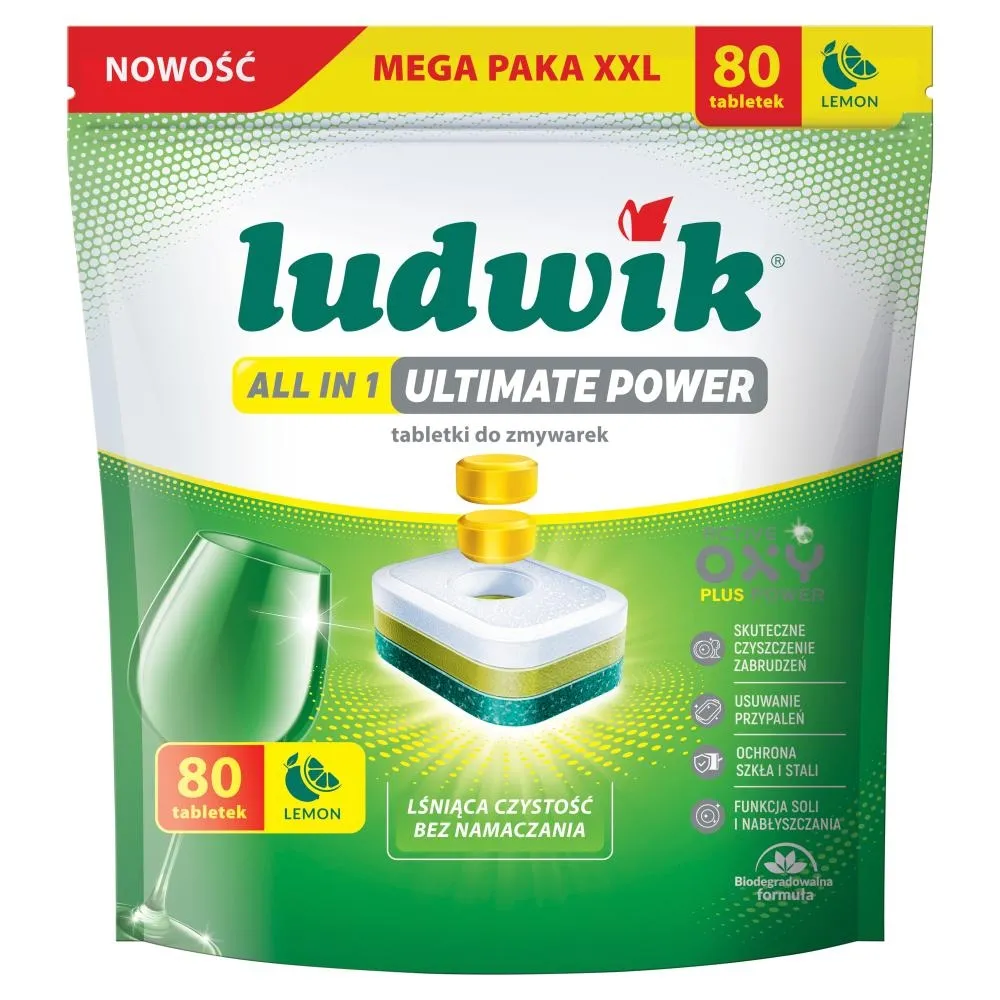 Ludwik All in 1 Ultimate Power Lemon Tabletki do zmywarek 1,44 kg (80 sztuk)