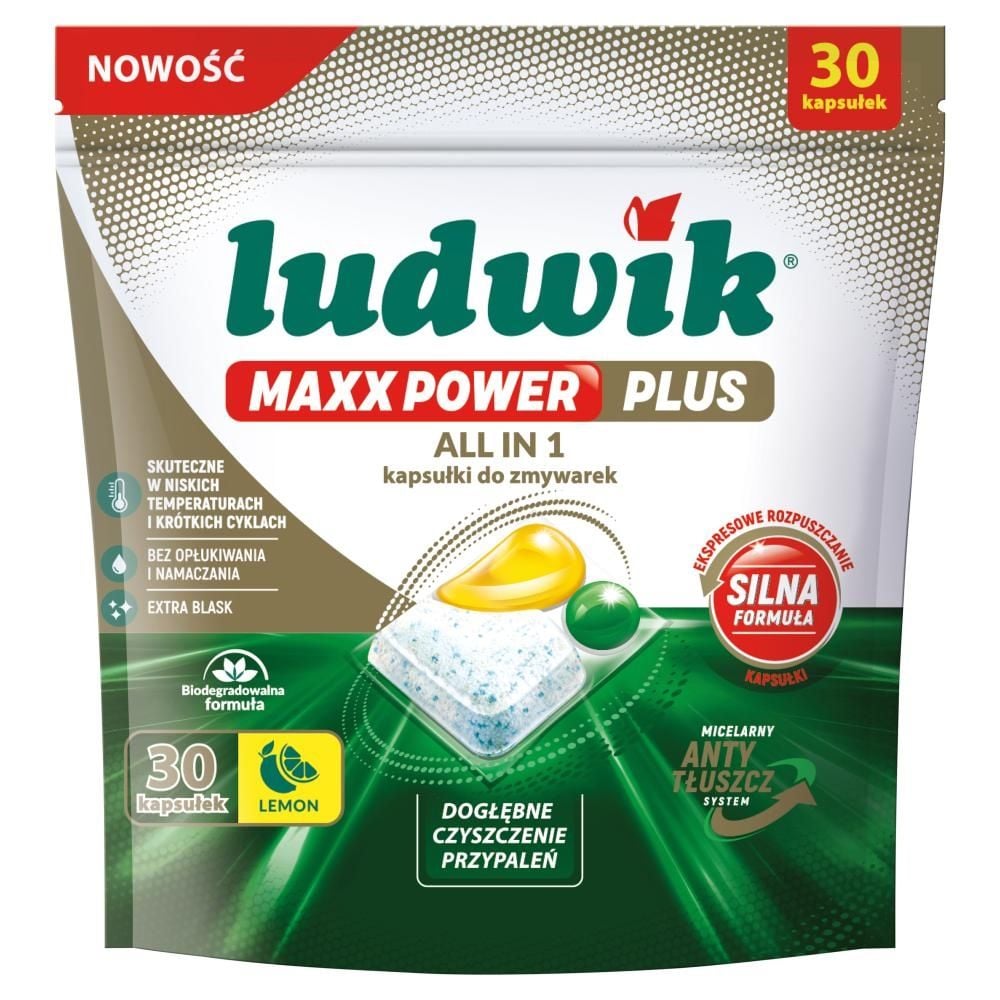 Ludwik Maxx Power Plus All in 1 Lemon Kapsułki do zmywarek 480 g (30 sztuk)