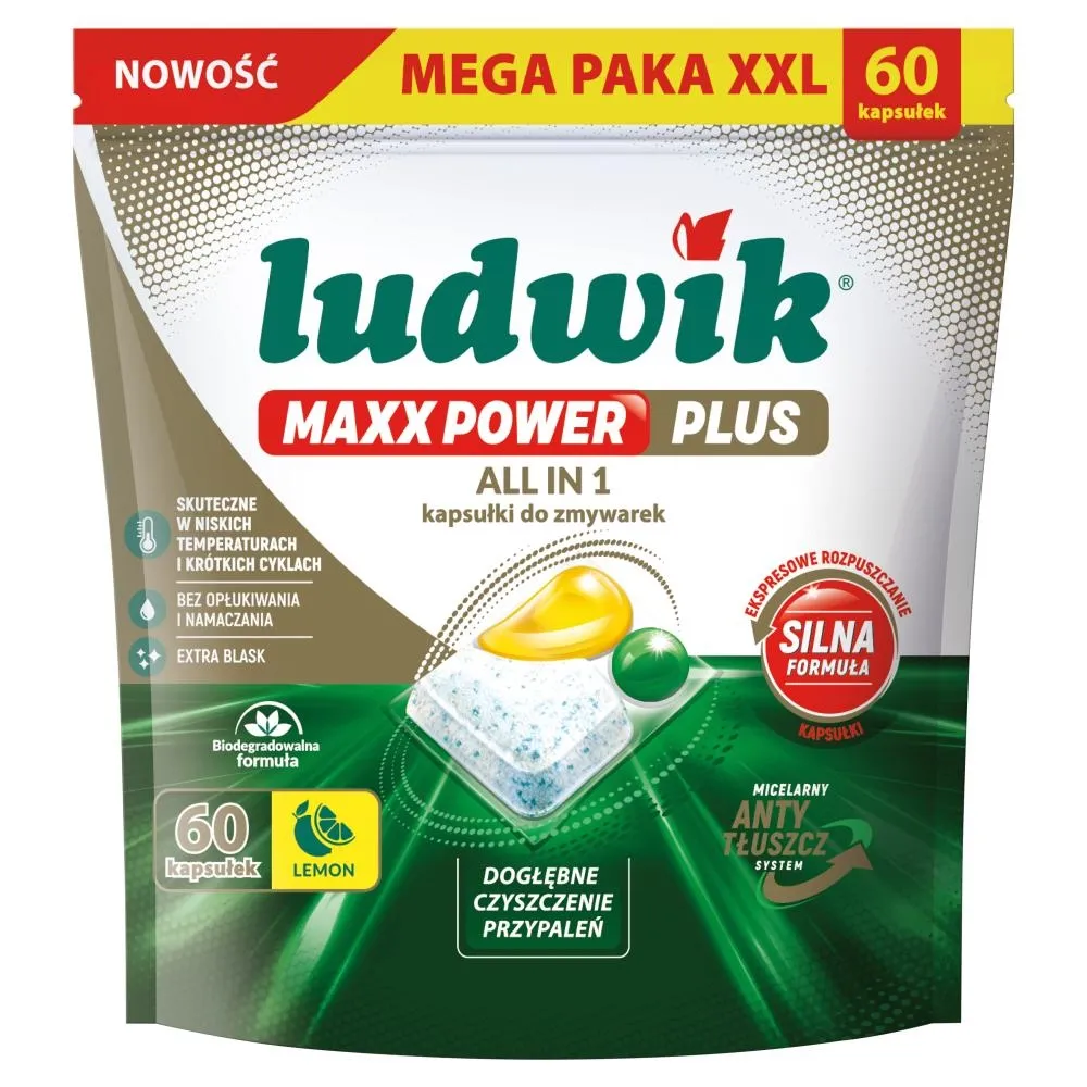 Ludwik Maxx Power Plus All in 1 Lemon Kapsułki do zmywarek 960 g (60 sztuk)
