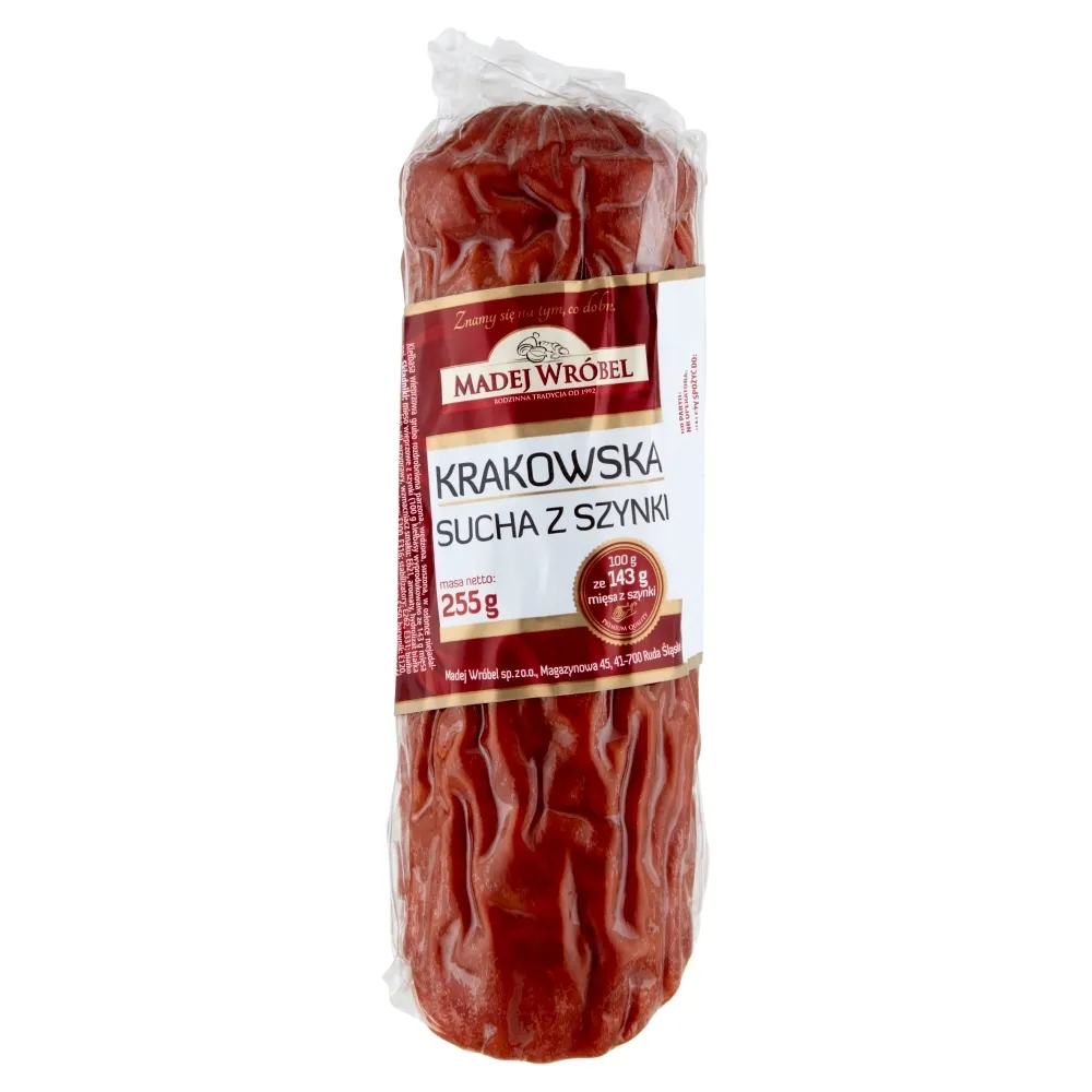 Madej Wróbel Kiełbasa krakowska sucha z szynki 255 g
