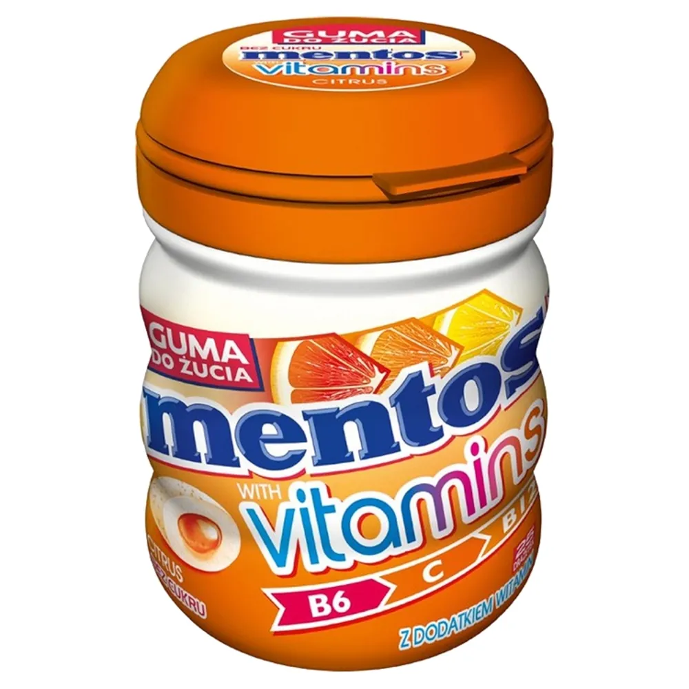 Mentos Vitamins Guma do żucia o smaku owoców cytrusowych bez cukru 50 g