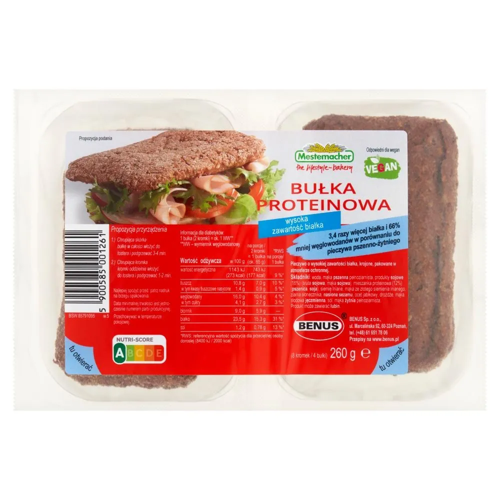 Mestemacher Bułka proteinowa 260 g (4 sztuki)