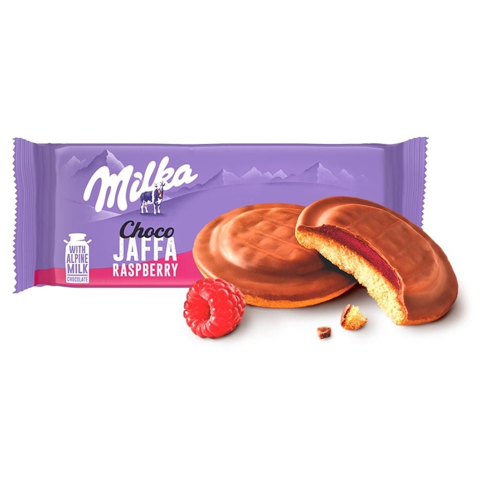 Milka Choco Jaffa Biszkopty z galaretką o smaku malinowym oblewane czekoladą mleczną 147 g