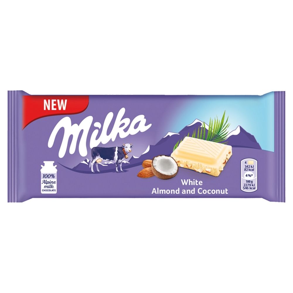 Milka Czekolada biała z migdałem i kokosem 90 g