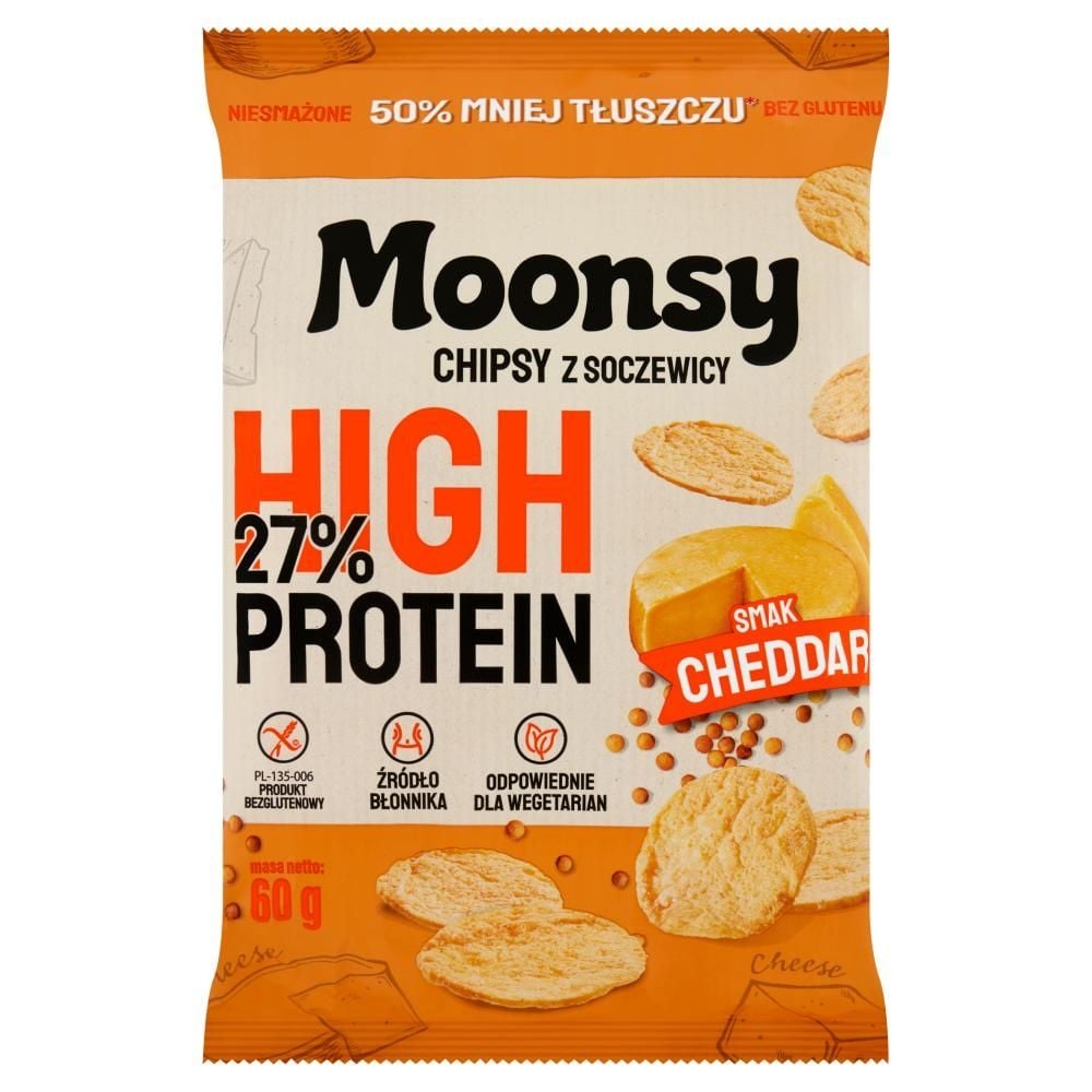 Moonsy Chipsy z soczewicy smak cheddar 60 g