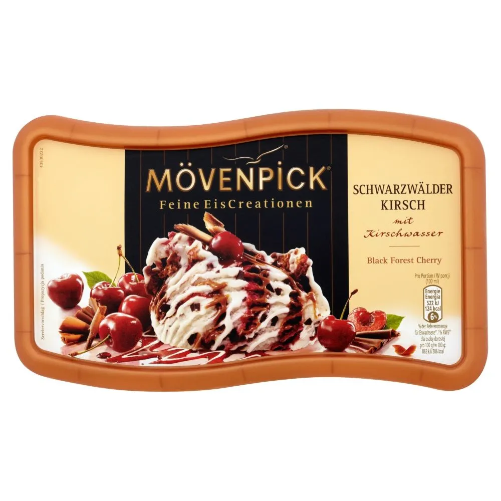 Mövenpick Lody ze śmietanką i lody czekoladowe z sosem wiśniowym i startą czekoladą 900 ml