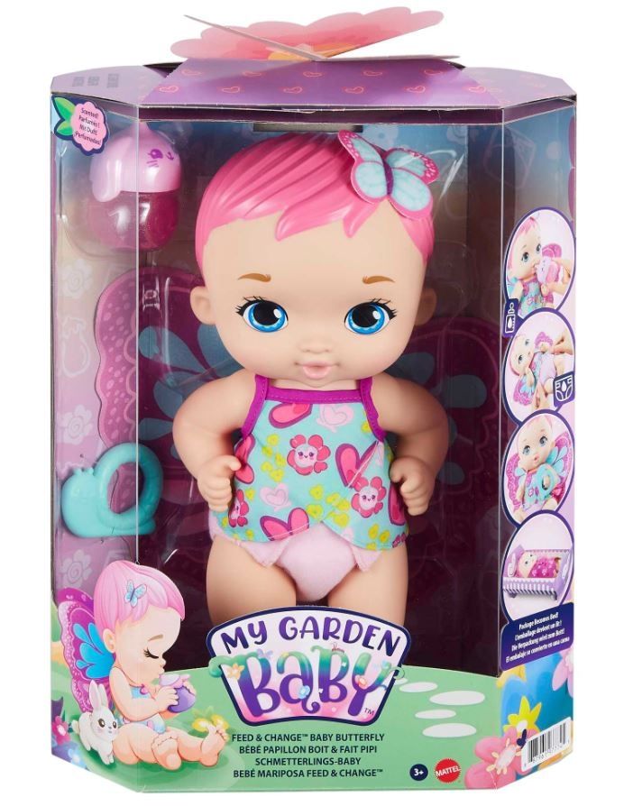 My Garden Baby Bobasek-Motylek Karmienie i przewijanie Lalka różowa GYP10