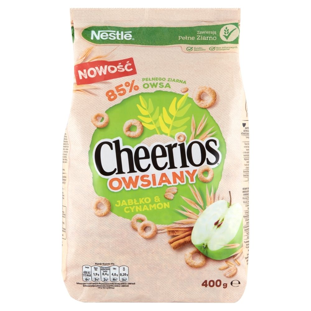 Nestlé Cheerios Owsiany Płatki śniadaniowe jabłko & cynamon 400 g