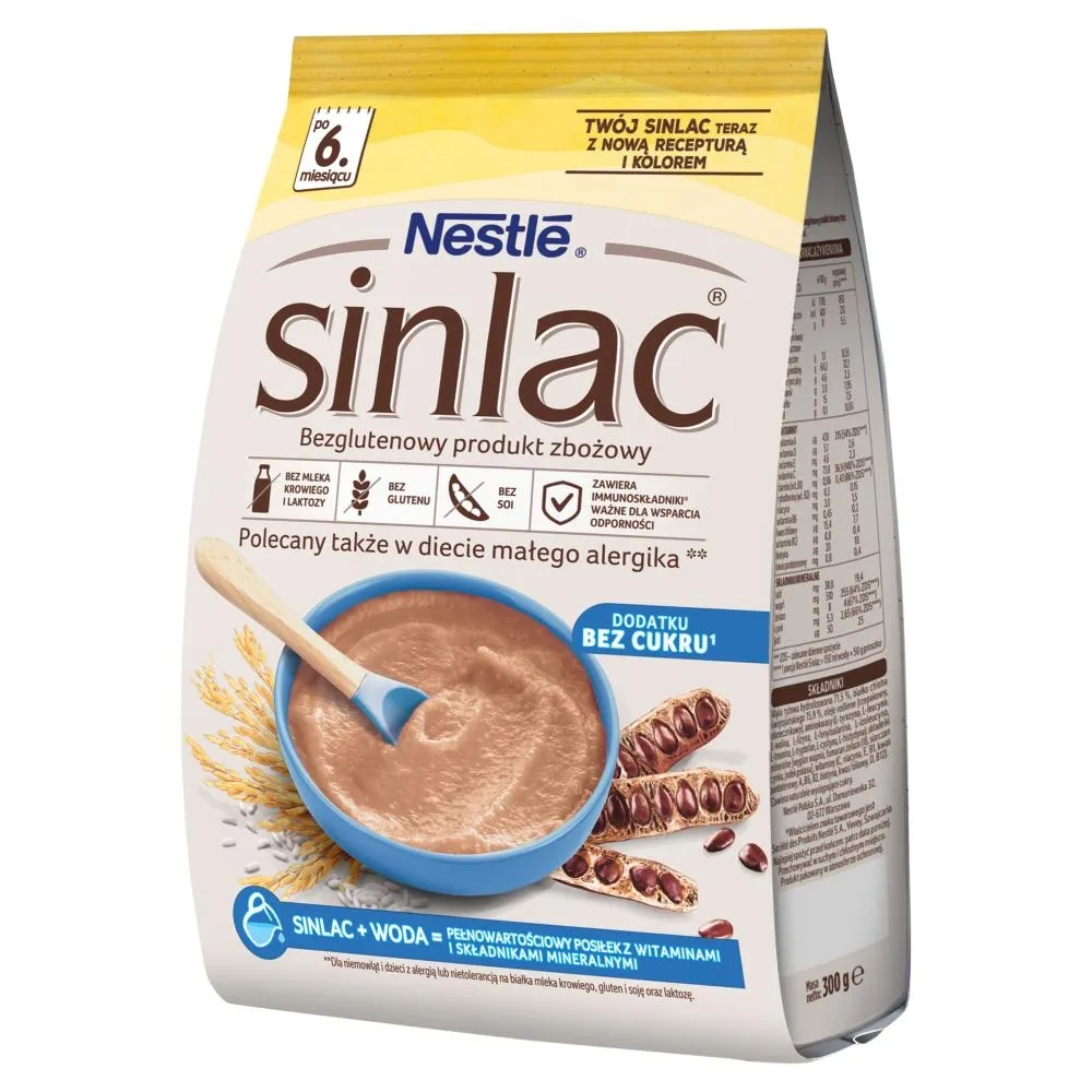 Nestlé Sinlac Bezglutenowy produkt zbożowy bez dodatku cukru po 6. miesiącu 300 g