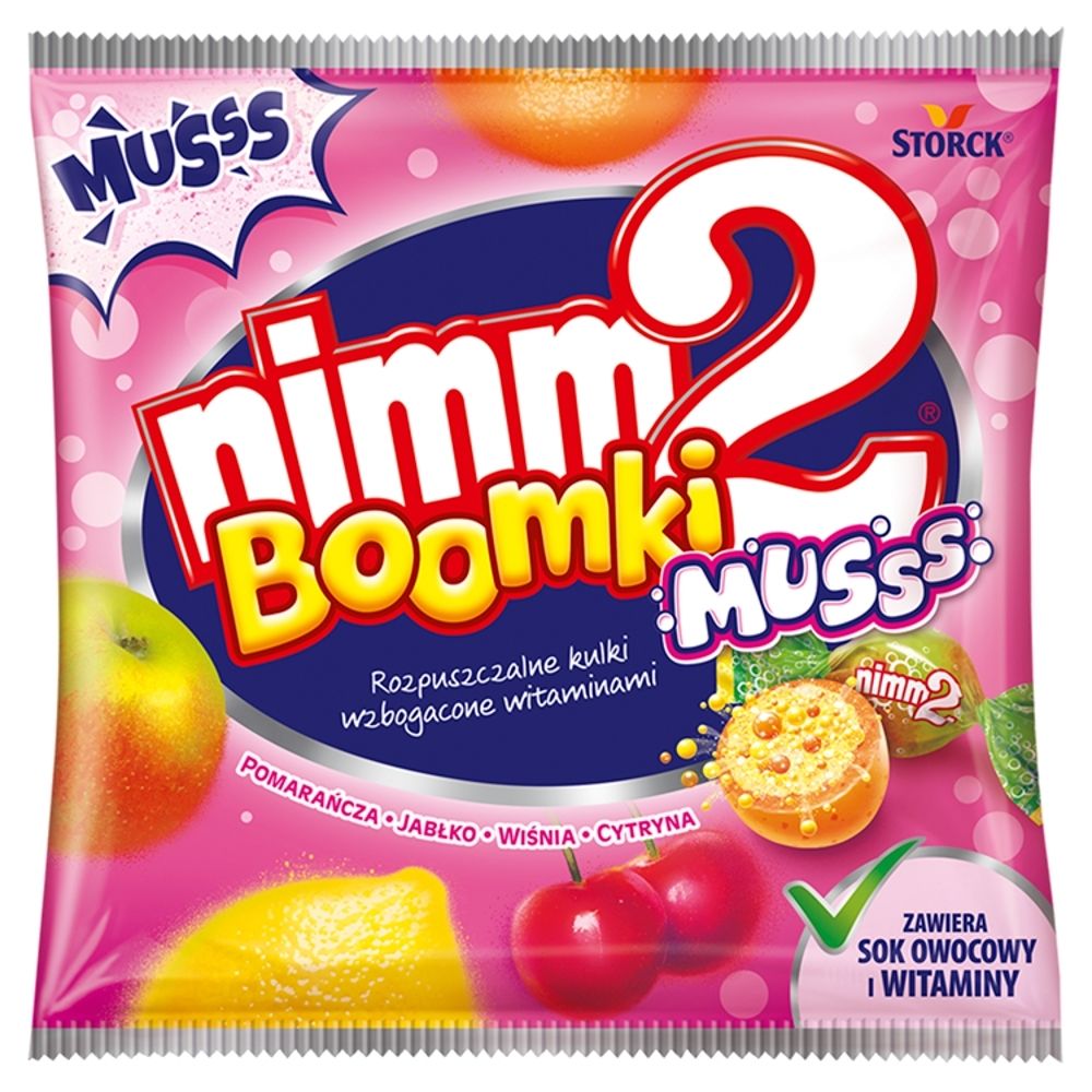 nimm2 Boomki Musss Rozpuszczalne cukierki owocowe wzbogacone witaminami 90 g