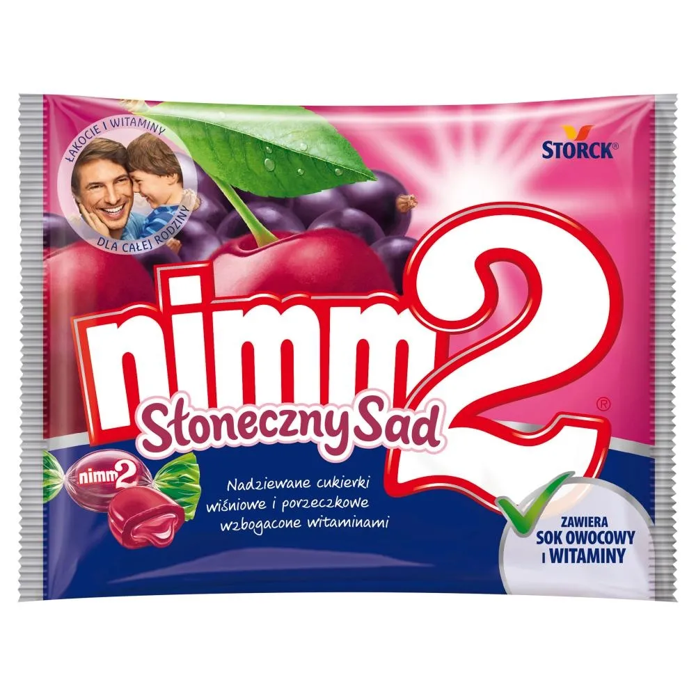 nimm2 Słoneczny Sad Nadziewane cukierki wiśniowe i porzeczkowe wzbogacone witaminami 90 g