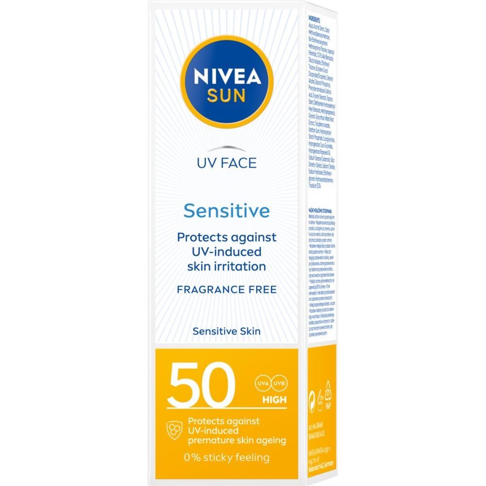 Nivea SUN Sensitive Krem ochronny do twarzy dla skóry wrażliwej SPF 50 50ml