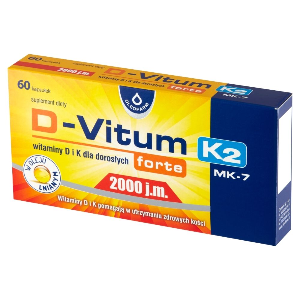 Oleofarm D-Vitum Forte 2000 j.m. K₂ Suplement diety 16 g (60 sztuk)
