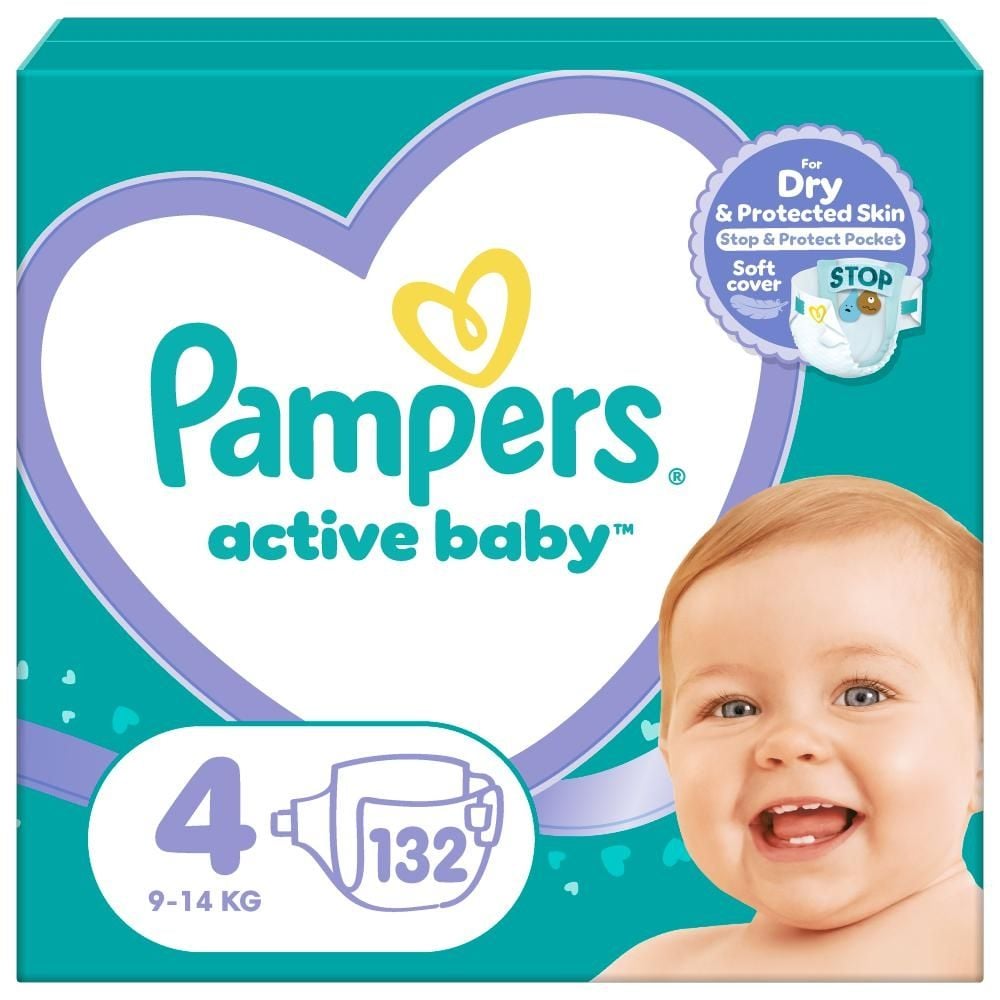 Pampers Active Baby, rozmiar 4, 132 pieluszek, 9kg-14kg