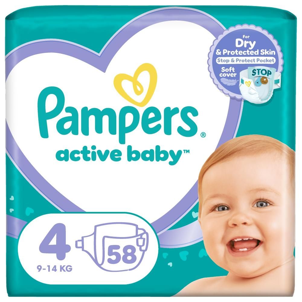 Pampers Active Baby, rozmiar 4, 58 pieluszek, 9kg-14kg