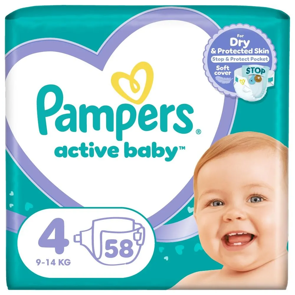 Pampers Active Baby, rozmiar 4, 58 pieluszek, 9kg-14kg