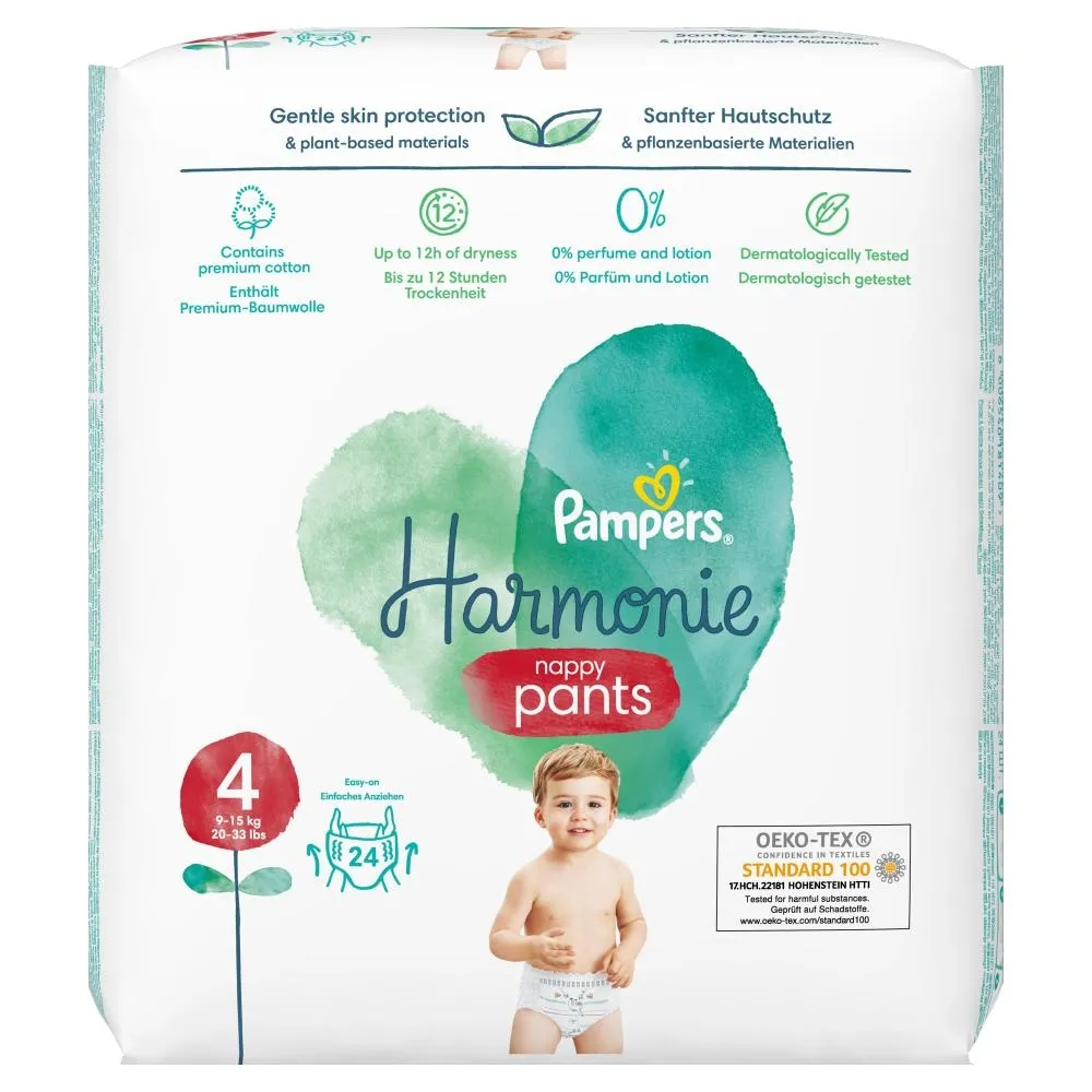 Pampers Harmonie Pieluchomajtki rozmiar 4, 24 pieluszki, 9kg-15kg