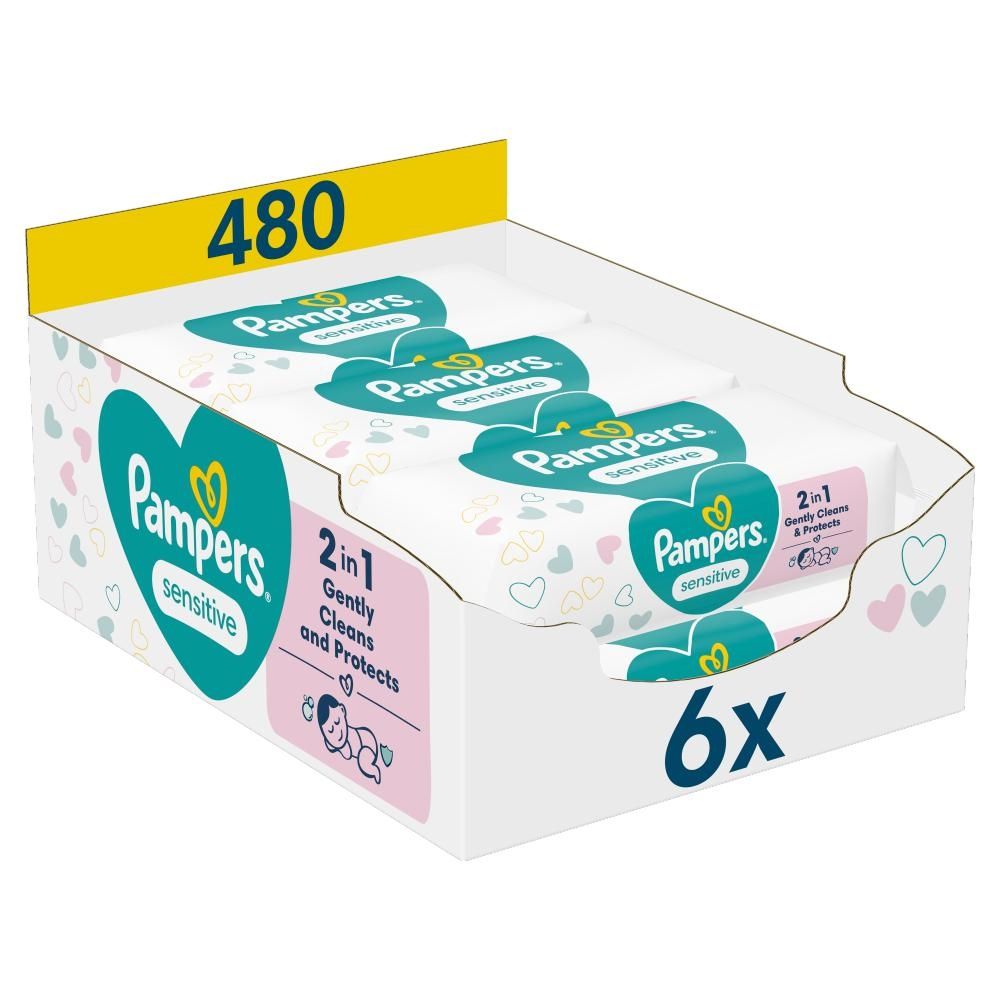 Pampers Sensitive Chusteczki nawilżane dla dzieci, 6 opakowania = 480 chusteczek