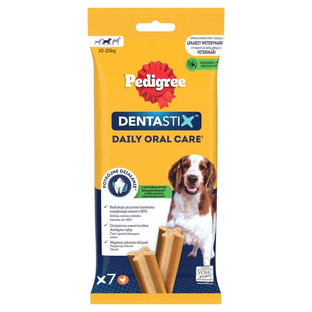 Pedigree DentaStix Karma uzupełniająca dla psów 10-25 kg 180 g (7 sztuk)