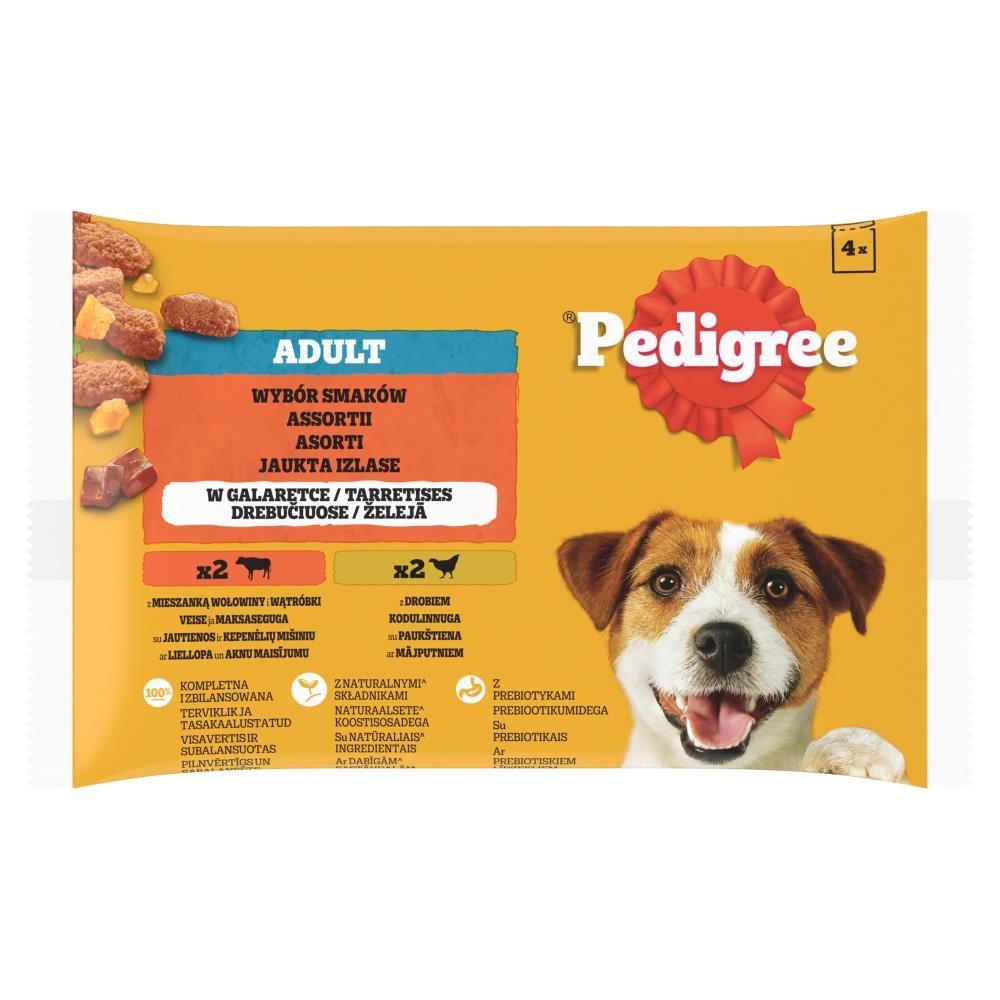 Pedigree Mokra karma dla dorosłych psów wybór smaków w galaretce 400 g (4 x 100 g)
