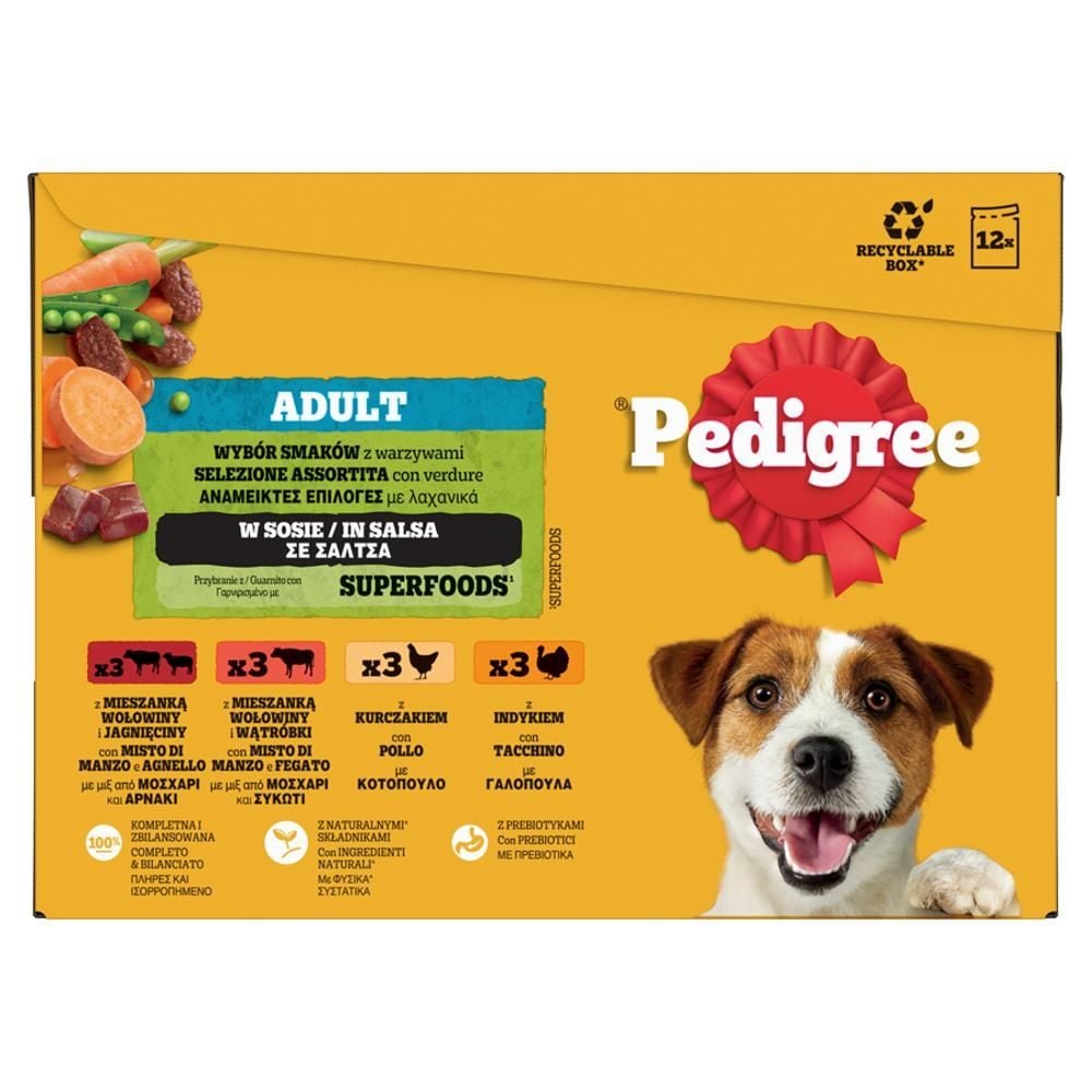 Pedigree Mokra karma dla dorosłych psów wybór smaków z warzywami w sosie 1,2 kg (12 x 100 g)