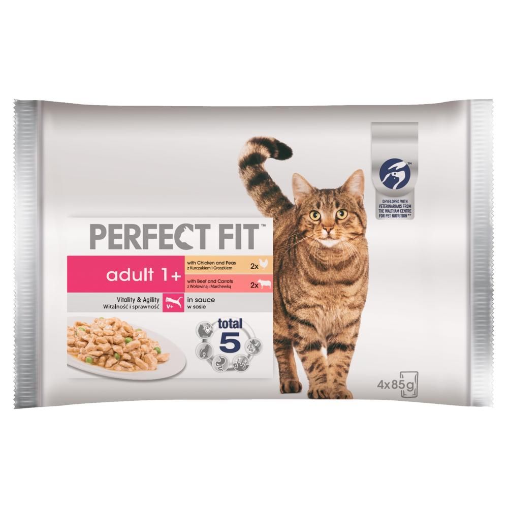 Perfect Fit Adult 1+ Karma pełnoporcjowa dla dorosłych kotów 340 g (4 x 85 g)