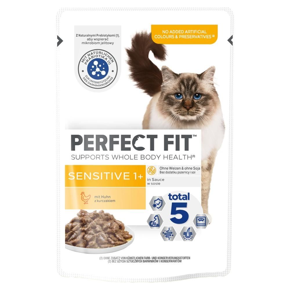 Perfect Fit Sensitive 1+ Mokra karma dla dorosłych kotów z kurczakiem w sosie 85 g