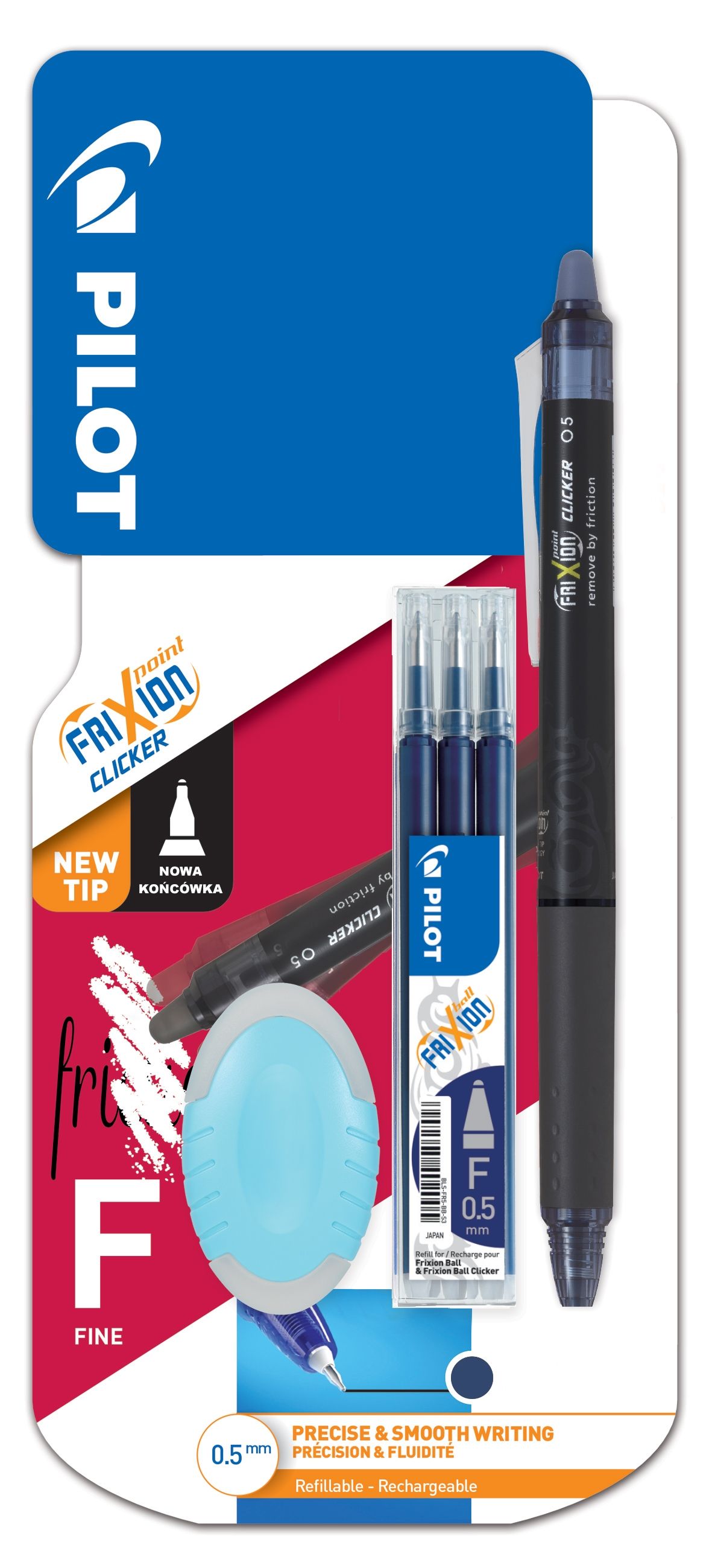 Pióro Kulkowe Granatowy Pilot Frixion Clicker Synergy Point + wkład x 3 + Gumka